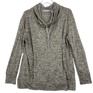 AnyBody Cowl Neck Top Womens Size S Heather Gray Pullover Drawstring Boxy